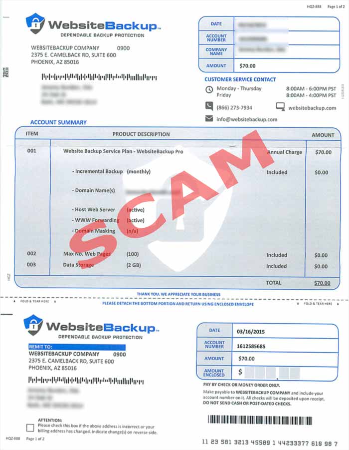Scam Alert: Website Backup Scam